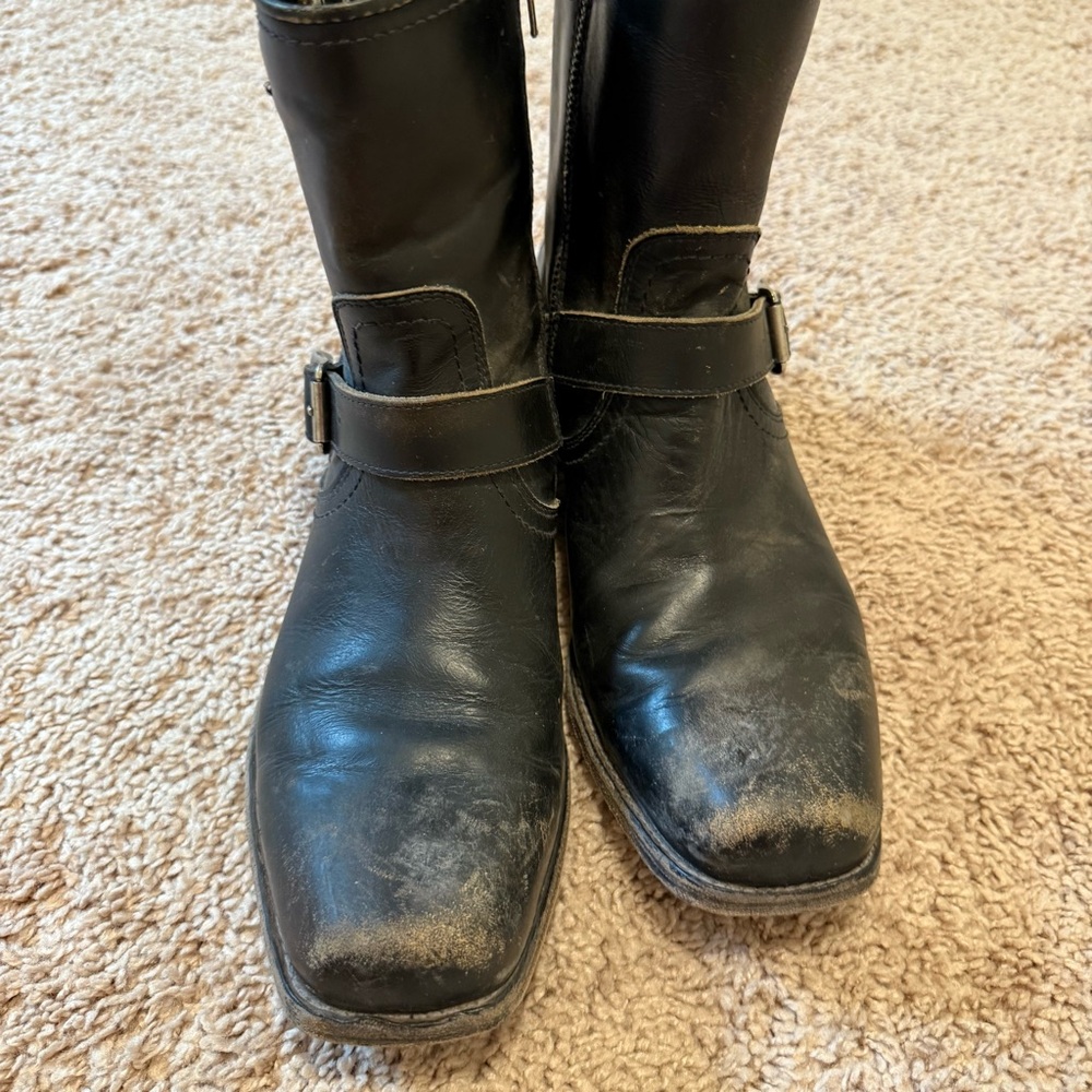 Frye Smith Engineer Distressed Buckle Leather Boots - Picture 2 of 8